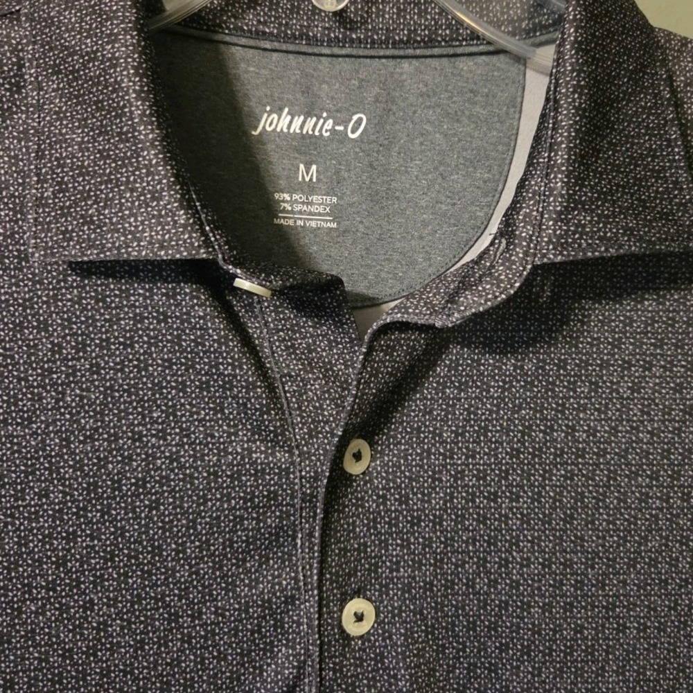 Johnnie-O Shirt Mens Medium Black Gray  Performance Short Sleeve Golf Polo